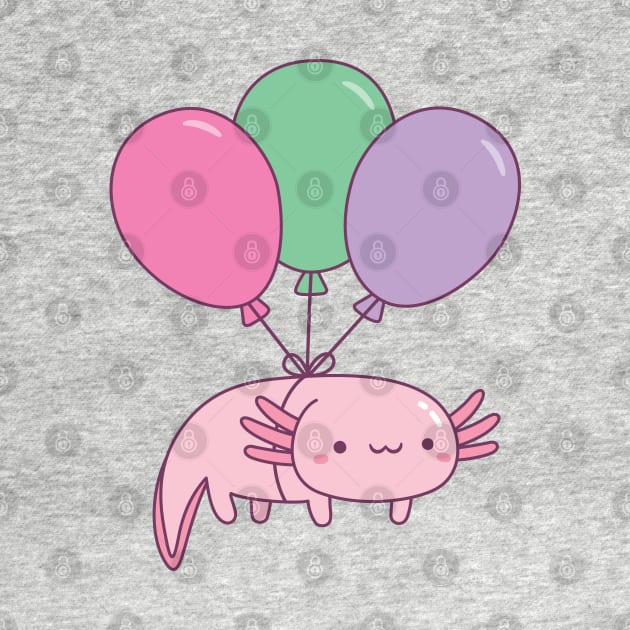 Cute Axolotl and Balloons by rustydoodle